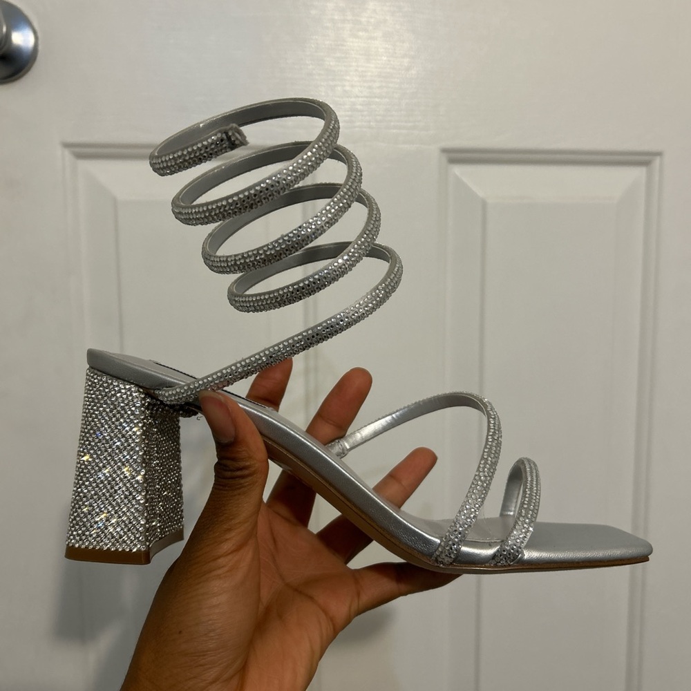 Steve Madden Silver Spiral Block Heels
